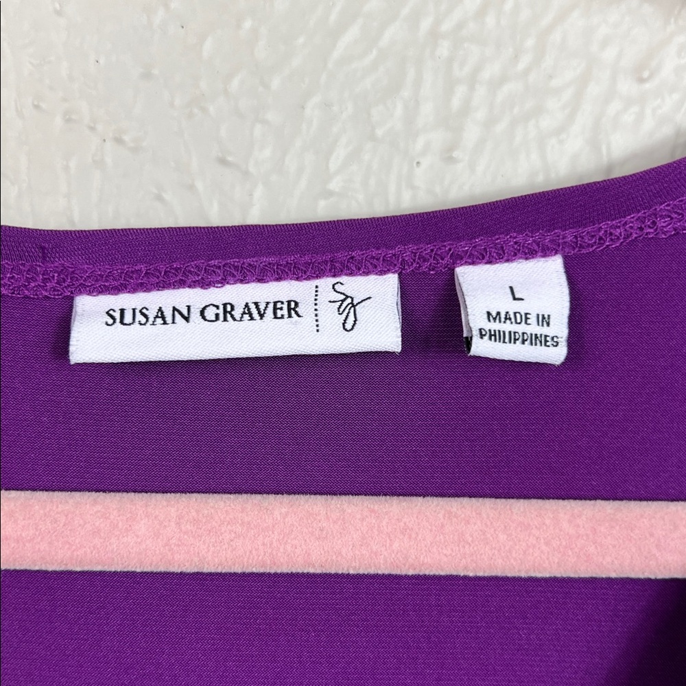 Susan Graver Purple Sleeveless Embellished V-Neckline Top Large - Picture 2 of 5